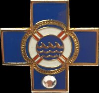 Blaues Kreuz Miniatur mit Diamant